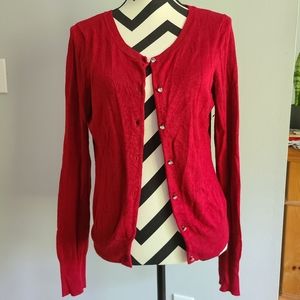 Express red cardigan with rhinestone buttons